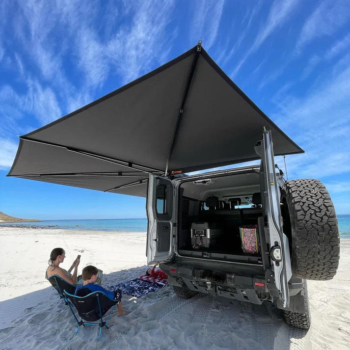 Clevershade 270 Deluxe Awning in black for passenger side, ideal for outdoor shade, does not include mount kit.