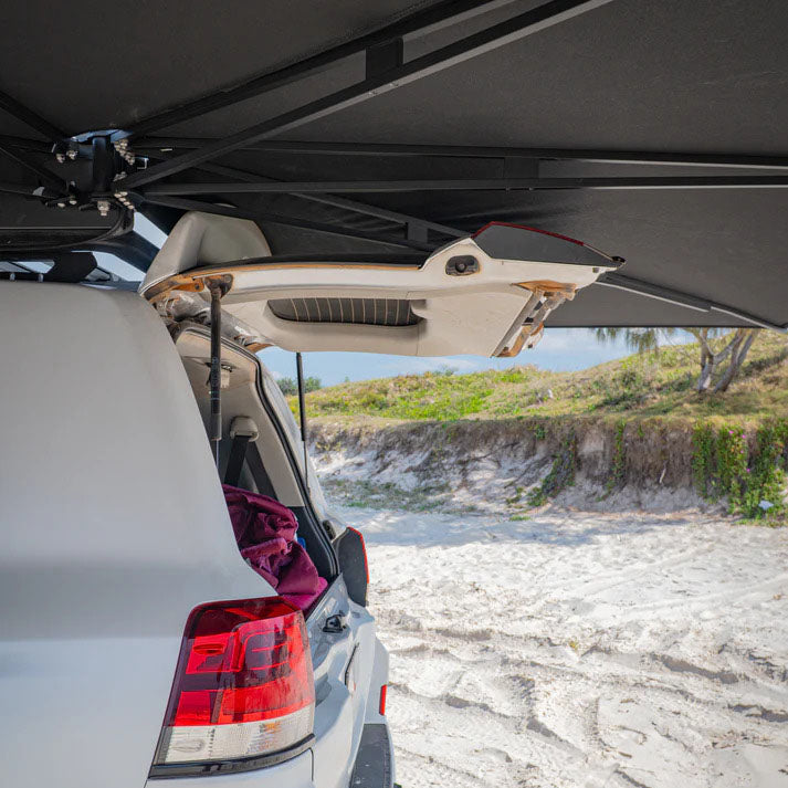 Clevershade 270 Deluxe Awning in black for passenger side, ideal for outdoor shade, does not include mount kit.