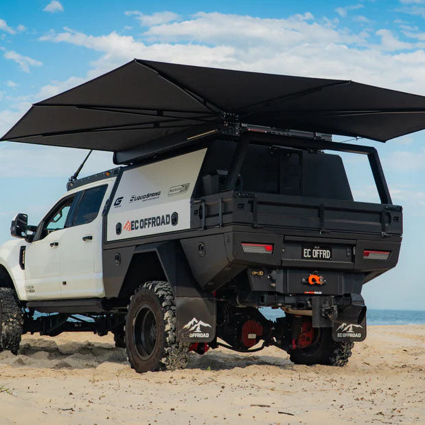 Clevershade 270 Deluxe Awning in black for passenger side, ideal for outdoor shade, does not include mount kit.