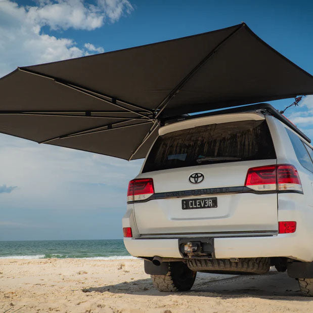 Clevershade 270 Deluxe Awning in black for passenger side, ideal for outdoor shade, does not include mount kit.