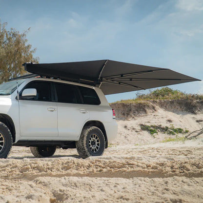 Clevershade 270 Deluxe Awning in black for passenger side, ideal for outdoor shade, does not include mount kit.