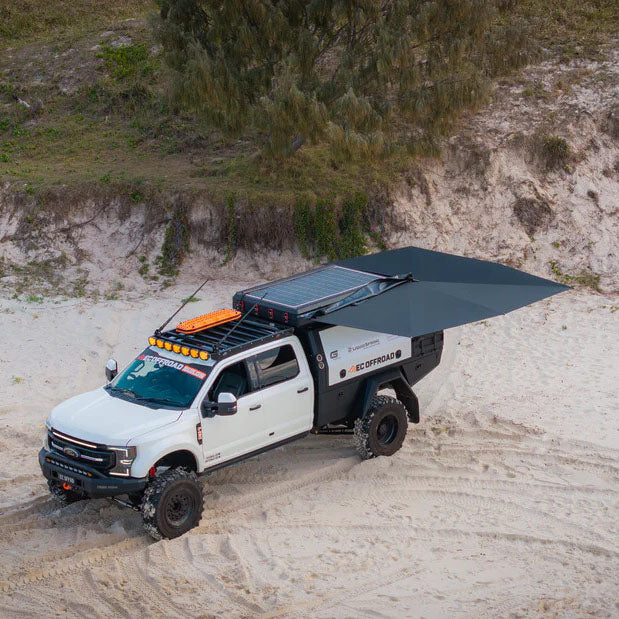 Clevershade 270 Deluxe Awning in black for passenger side, ideal for outdoor shade, does not include mount kit.